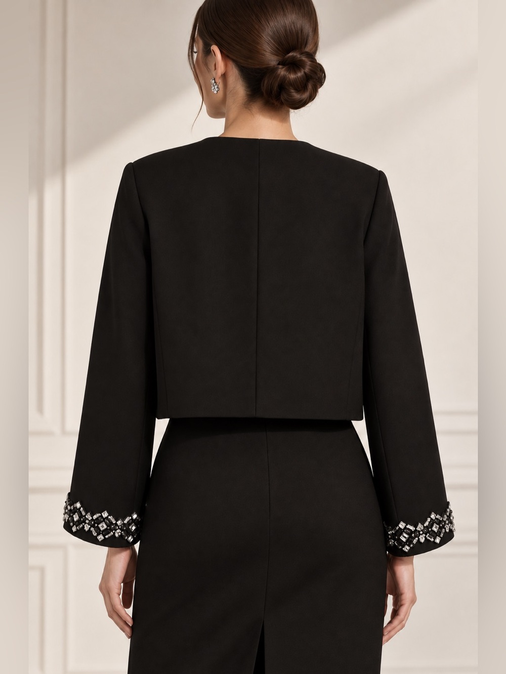 Marina Rinaldi Mabel Rhinestone Cady Jacket Black Size 14 NWT $1295 - Picture 5 of 9